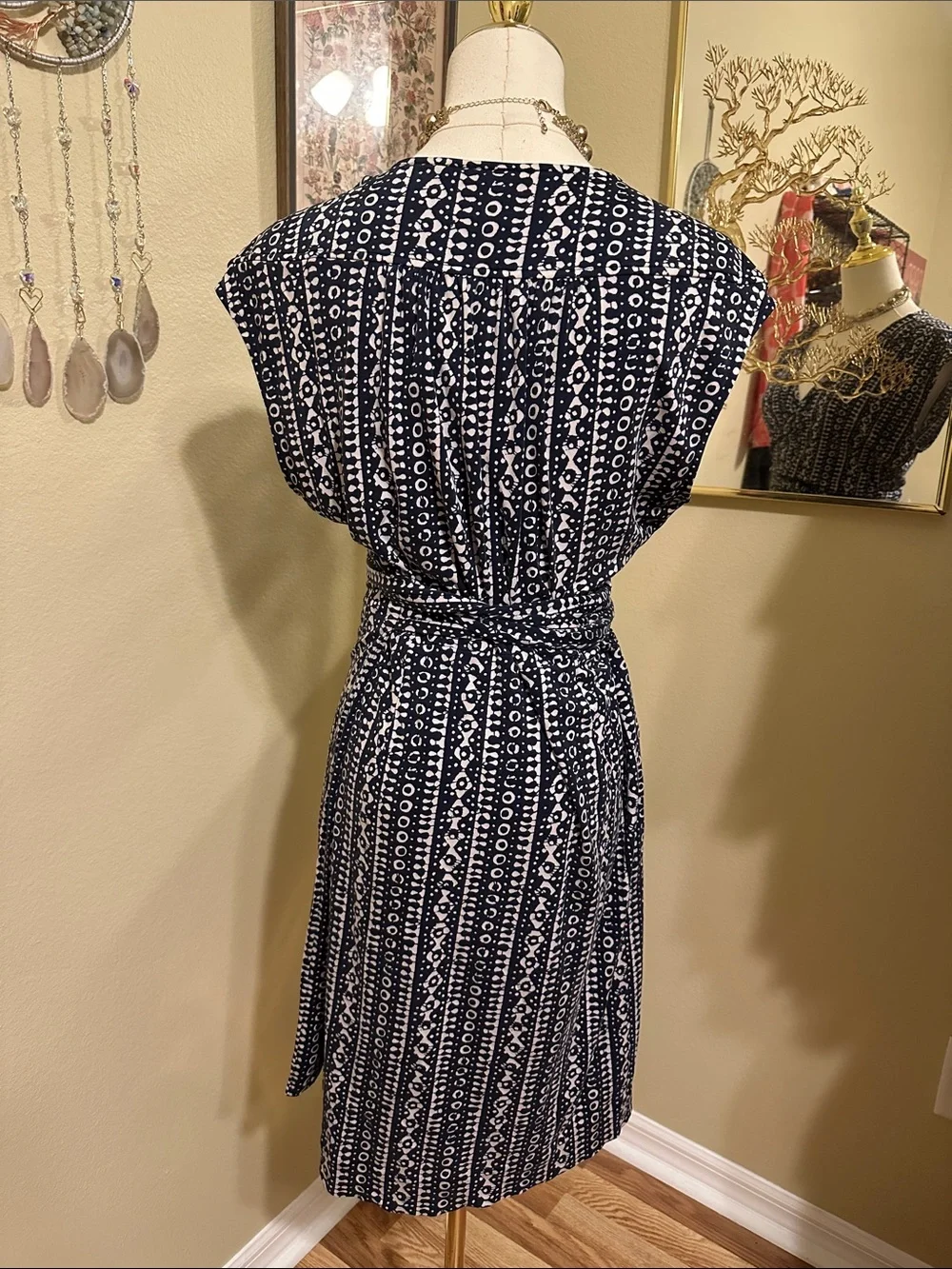 Tory Burch Navy and White Printed Wrap Dress Size L